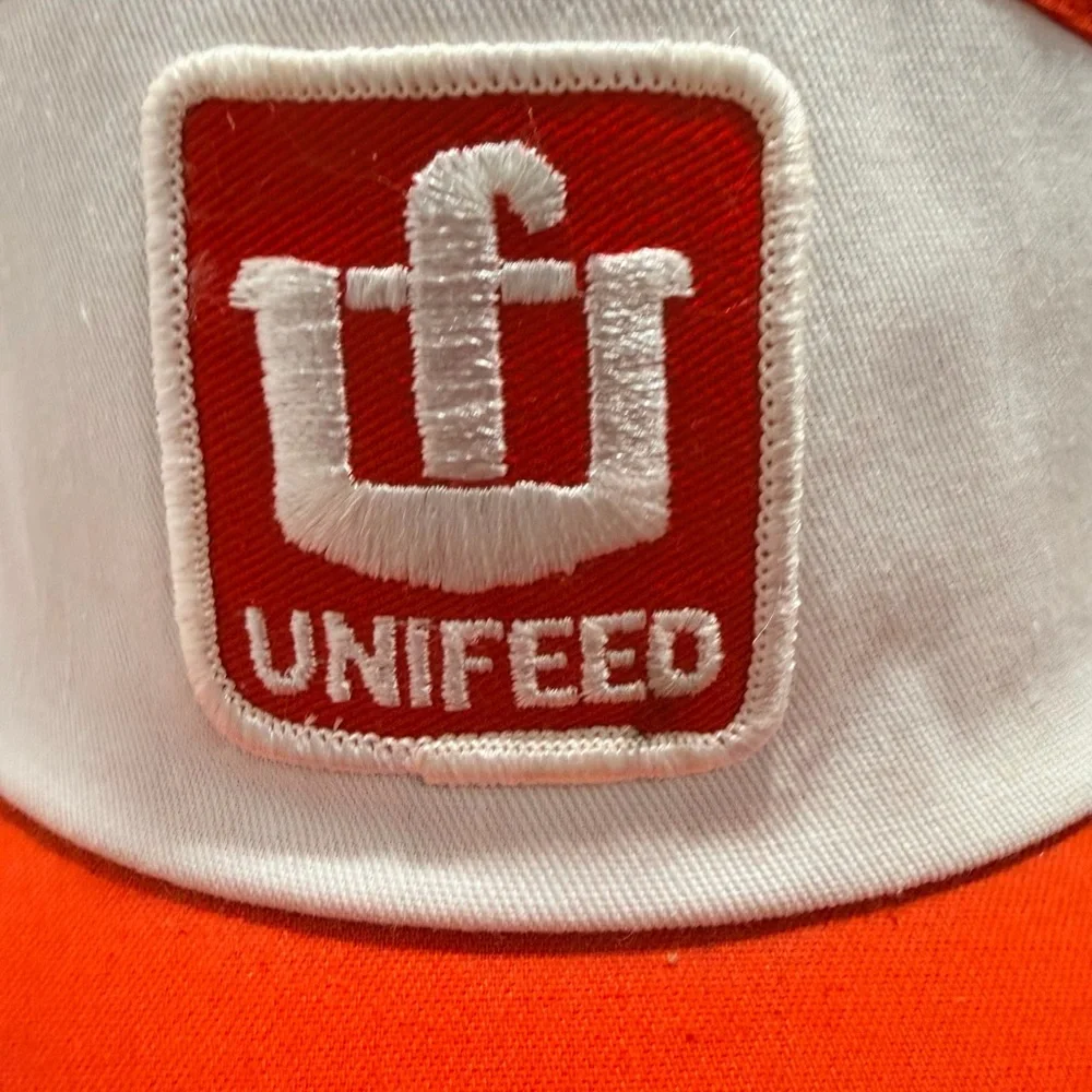 Vintage UNIFEED Sun Visor Hat Orange & White - Picture 6 of 8